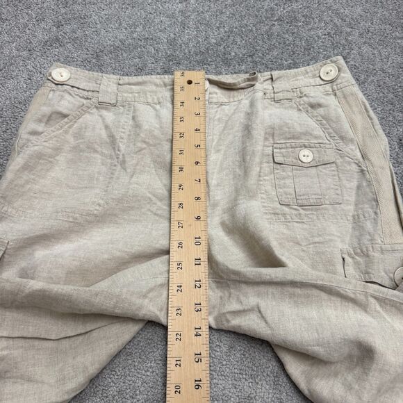Talbots Irish Linen Wide Leg Cargo Pants Womens 18 Beige High Rise Boho 36x33 - Picture 8 of 13